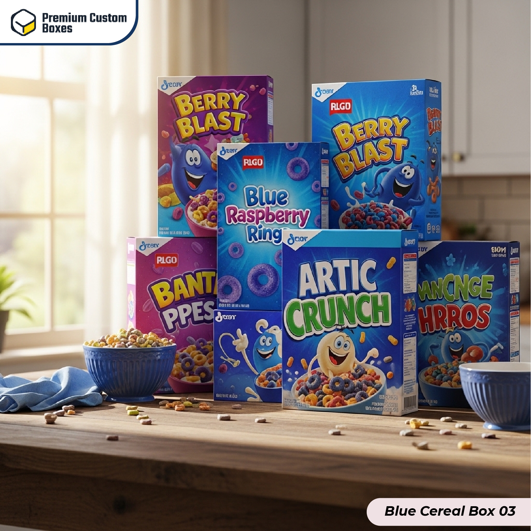 Custom Blue Cereal Boxes