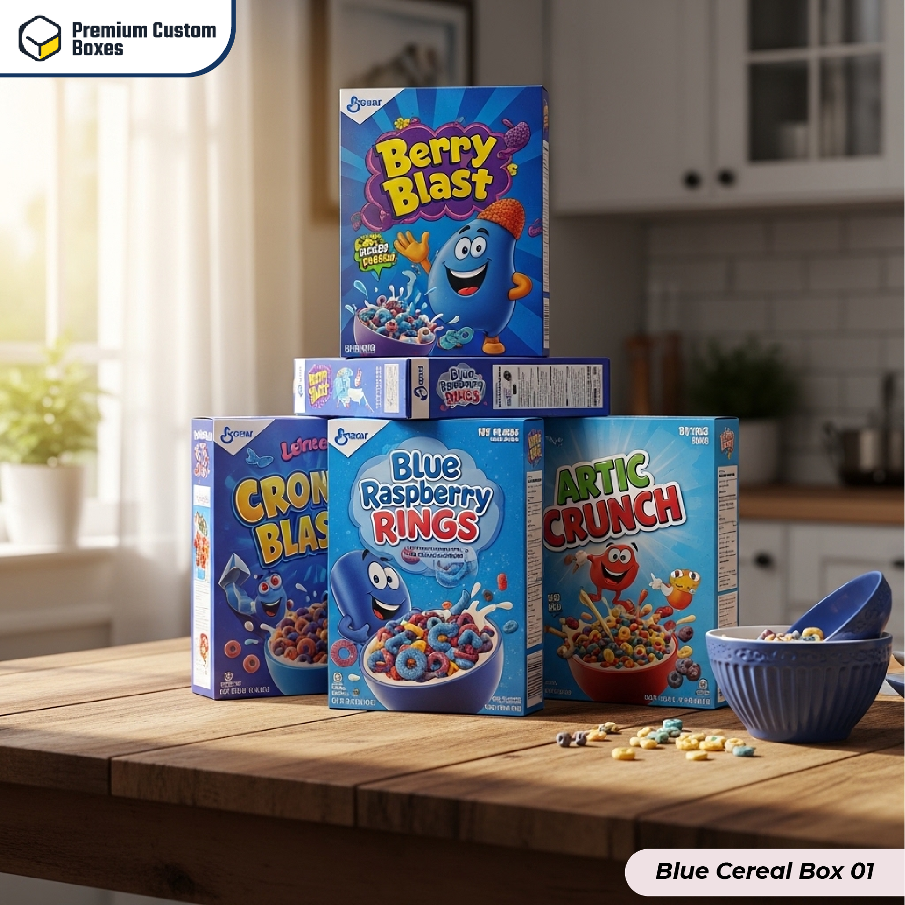 Custom Blue Cereal Boxes